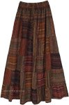 XL Striped Patchwork Gypsy Long Skirt in Earth Tones