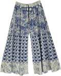 Tropical Shift Off White Blues Wide Leg Palazzo Pants