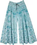 Sea Blue Wide Leg Ethnic Style Palazzo Pants