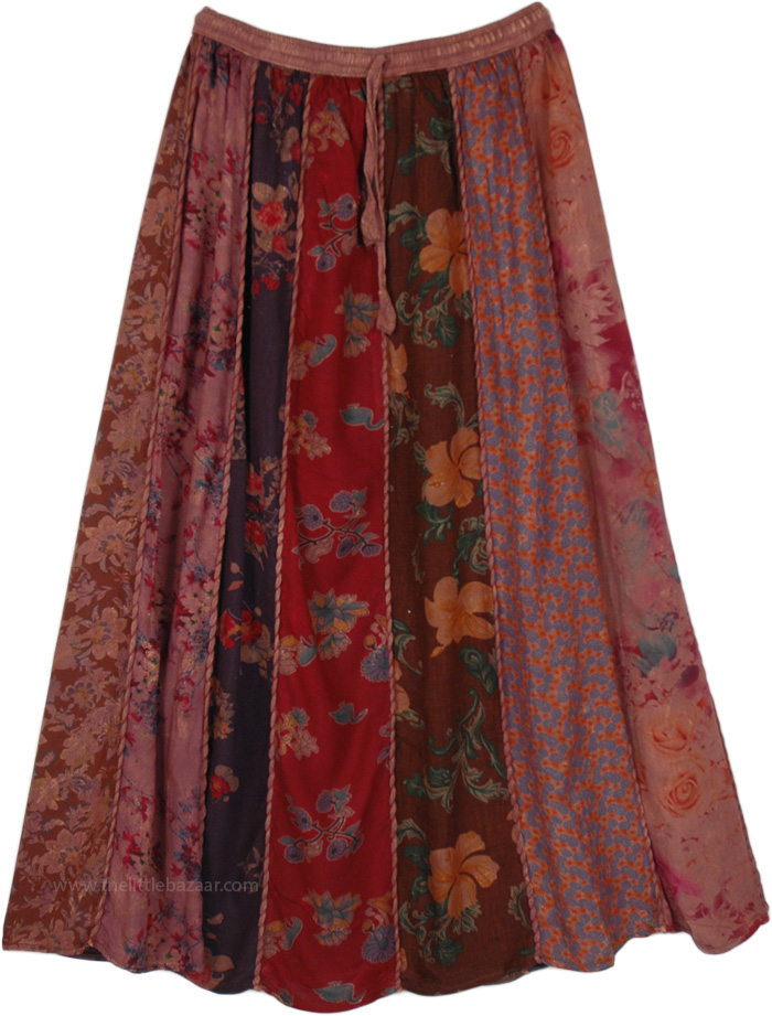 Ruby Rosewood Vertical Panel Patchwork Long Skirt