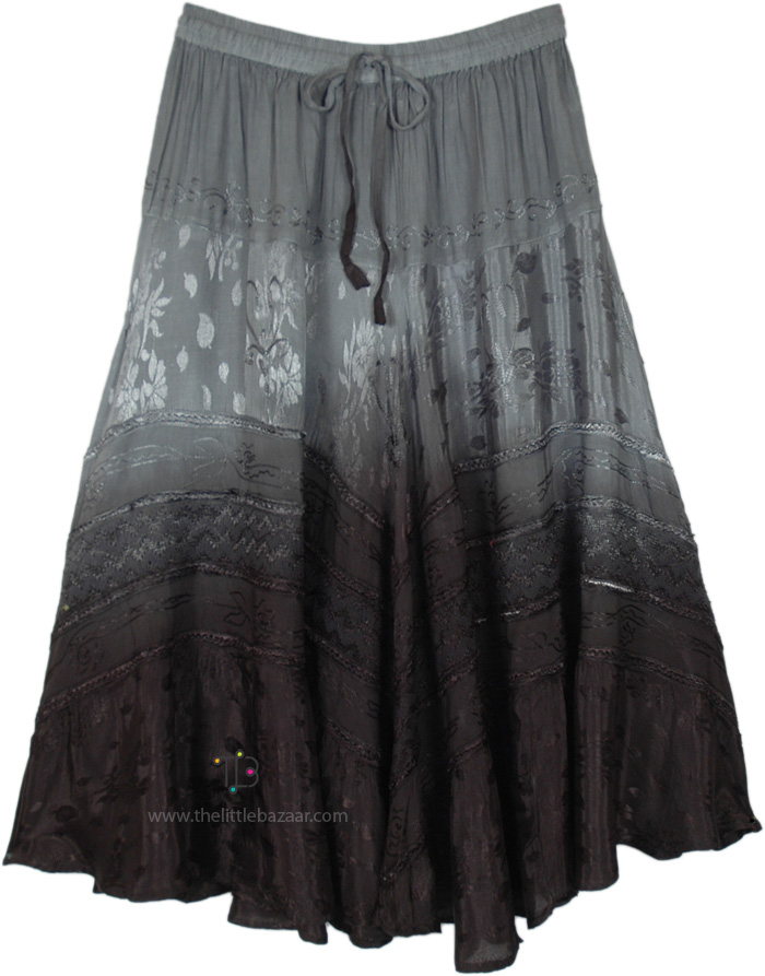 Seagull Grey Ombre Midi Western Skirt | Grey | Embroidered ...