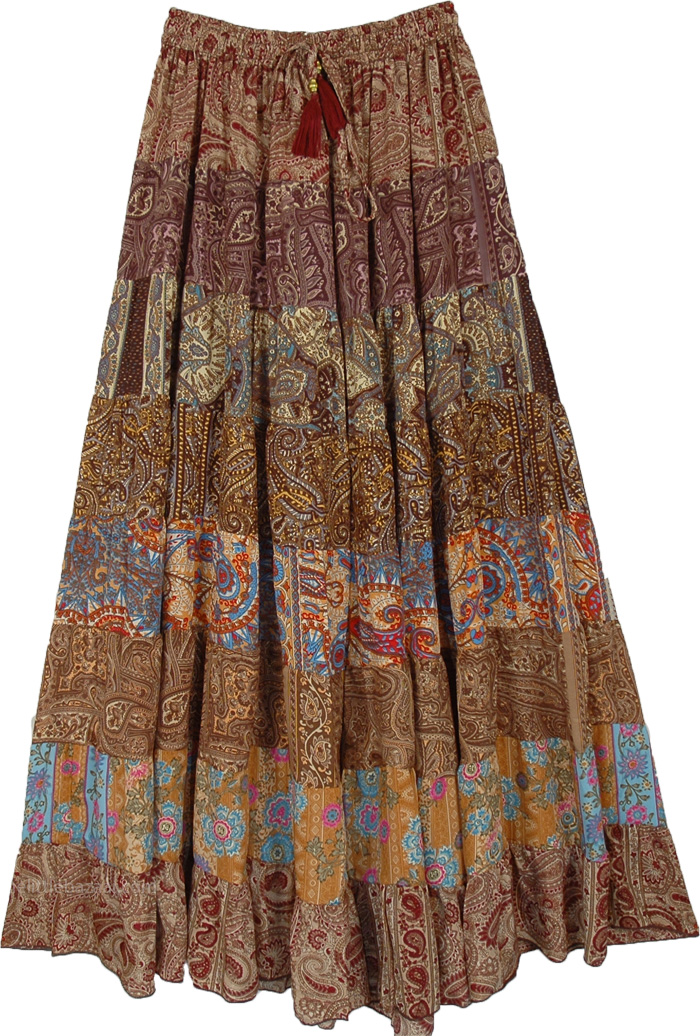 Brown Enigma Multi Panel Maxi Long Skirt | Brown | Patchwork, Maxi ...