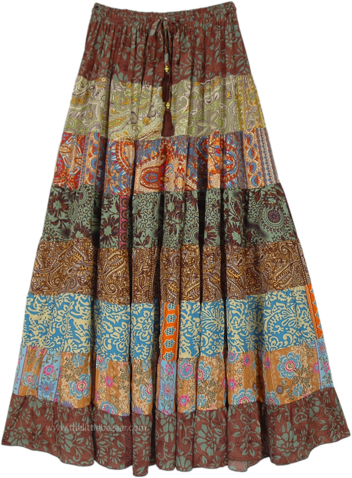 Garden Roast Multi Panel Maxi Long Skirt | Brown | Patchwork, Maxi ...