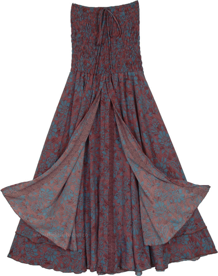 Blue Symphony Bohemian Flowy Skirt with Smocking Waist