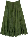 Super Green Seven Tier Full Cotton Skirt with Lining
