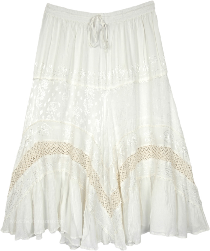 Wave Crochet Off White Skirt with Floral Embroidery | Off-White ...