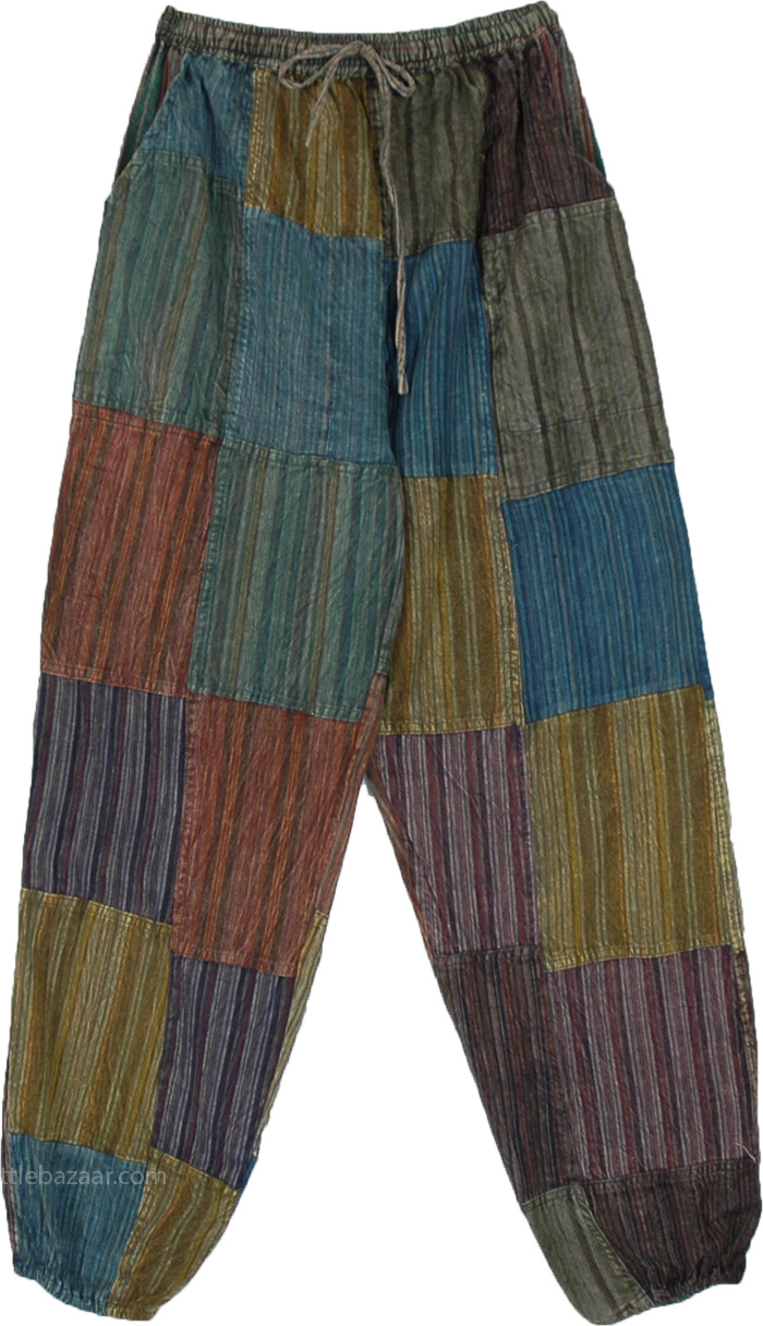 Night Bazaar Unisex Striped Patchwork Harem Pants