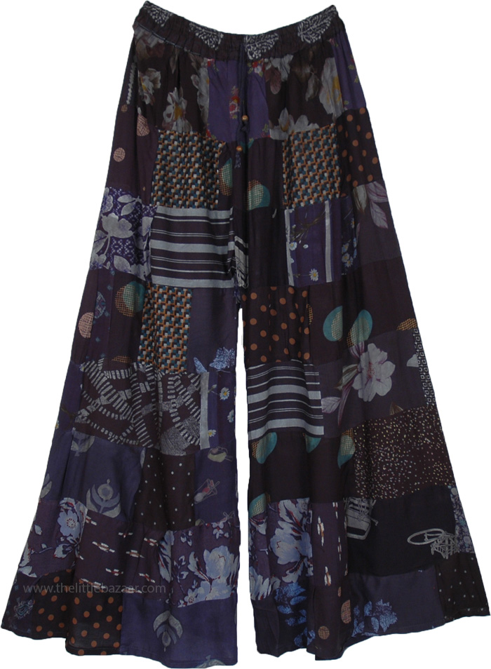 Oxford Blue Rayon Patchwork Boho Trousers | Blue | Split-Skirts-Pants ...