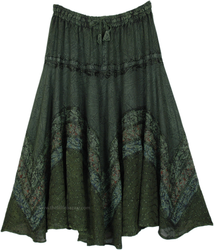 Dark Forest Flowy Western Long Skirt