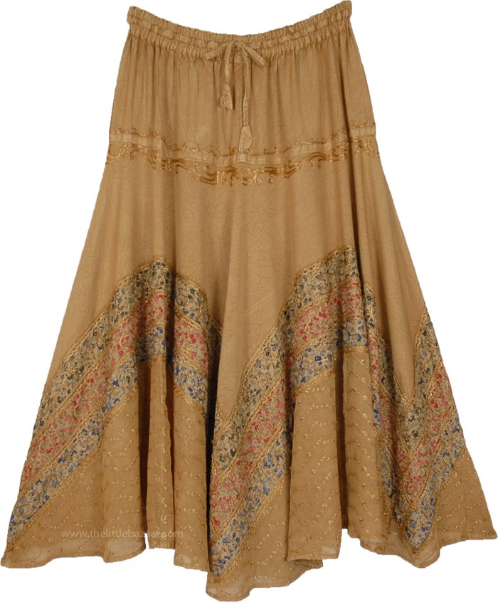 Brown Clay Flowy Renaissance Long Skirt | Brown | Embroidered, Misses ...