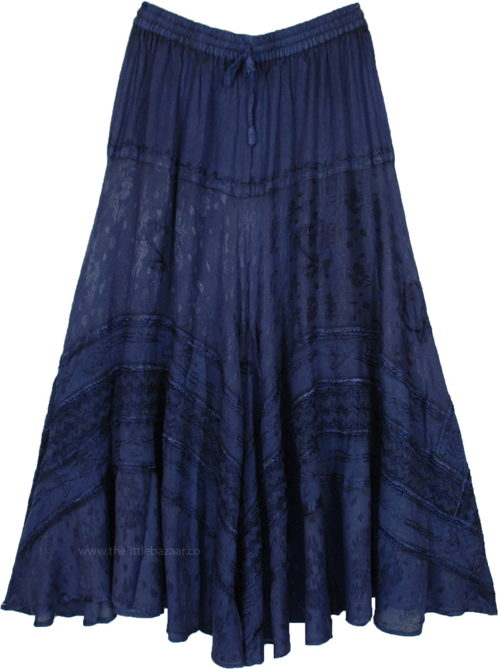 Blue Quartz Vintage Western Long Skirt | Blue | Embroidered, Misses ...