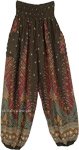 Red Olive Harem Pants with Peackock Print