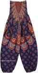 Blue Trawl Printed Boho Smocked Harem Pants