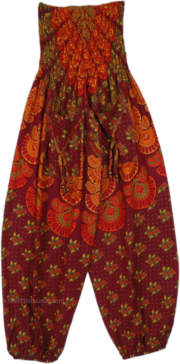 Northern Cardinal Printed Boho Smocked Harem Pants