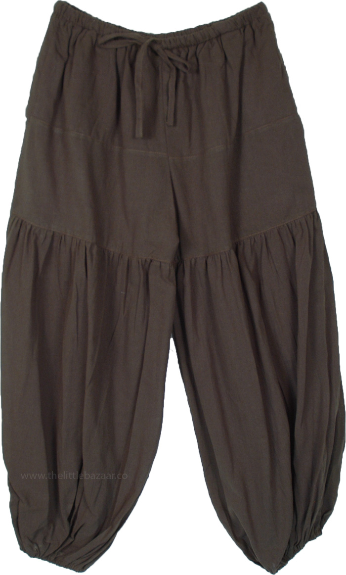 Olive Solid Natural Cotton Wide Harem Trousers