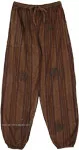 Brown Striped Hippie Harem Pants with Stamps