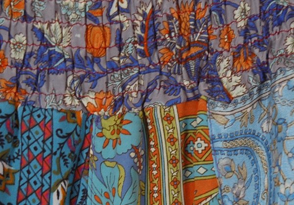 Pastel Palooza Sari Paneled Ruffled Boho Skirt