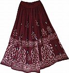 Wine Berry Long Skirt with Mirrors