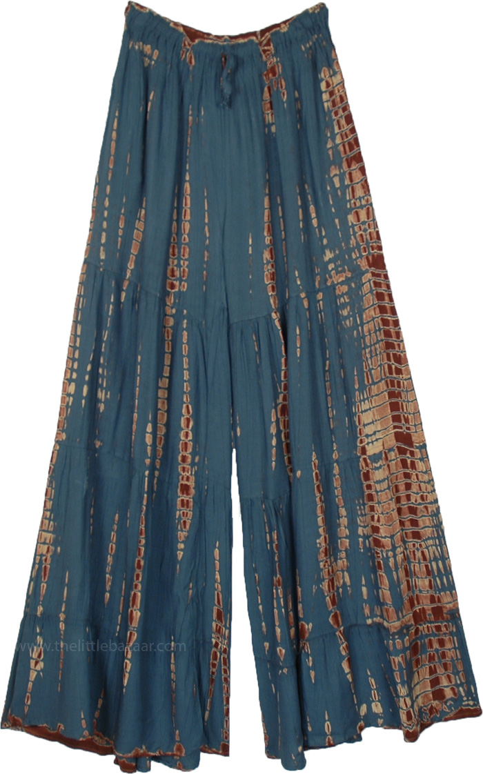 Dusky Meadow Blue Tie Dye Flowy Pants