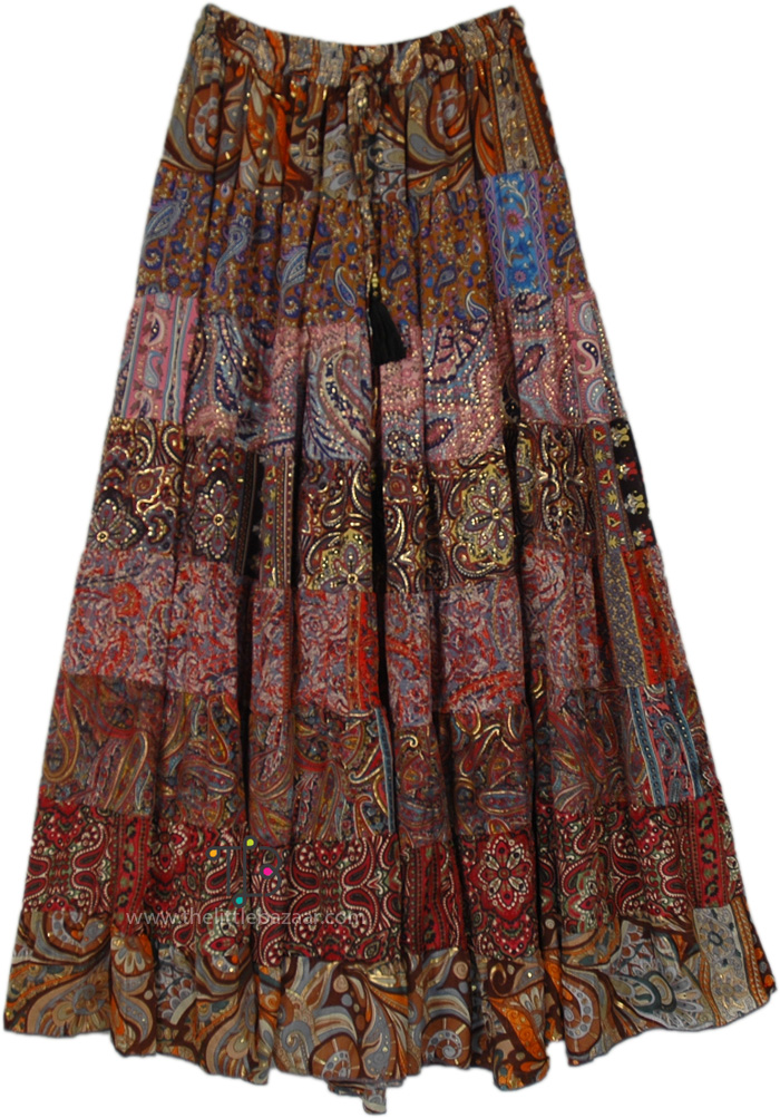 Romantic Legion Multi Panel Maxi Long Skirt | Brown | Patchwork