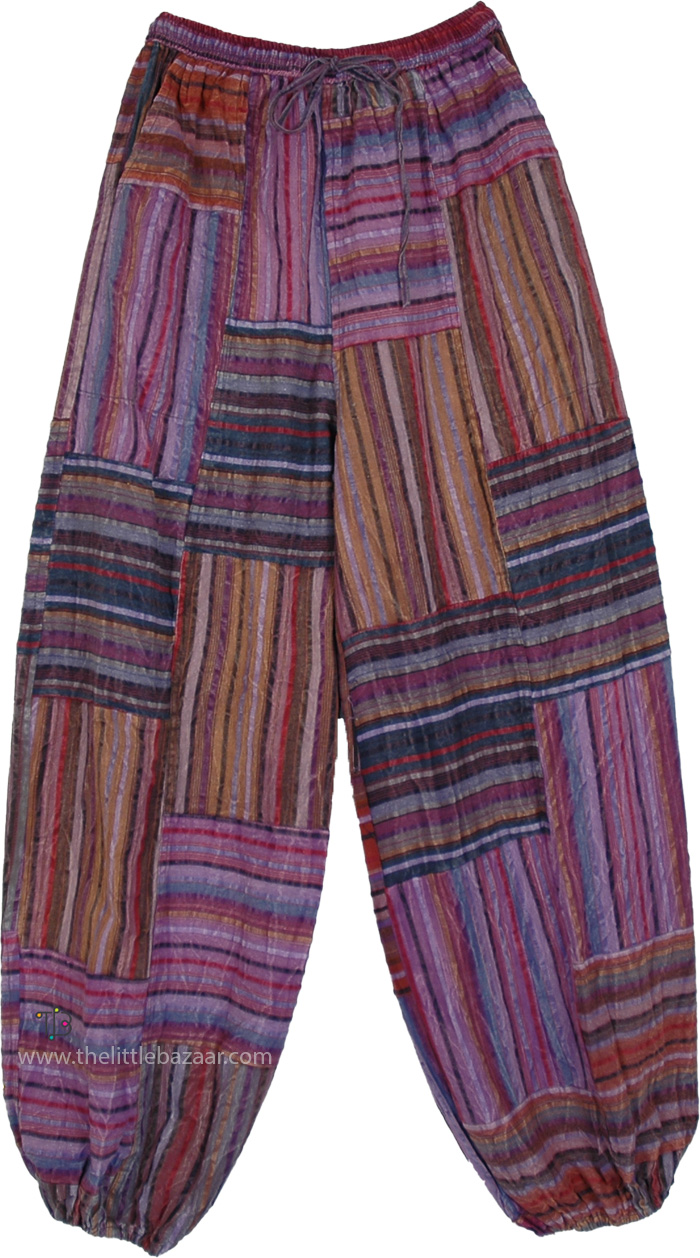 Lavender Dreams Striped Patchwork Harem Pants