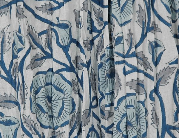 Blue Flakes Printed Long Skirt in Cotton