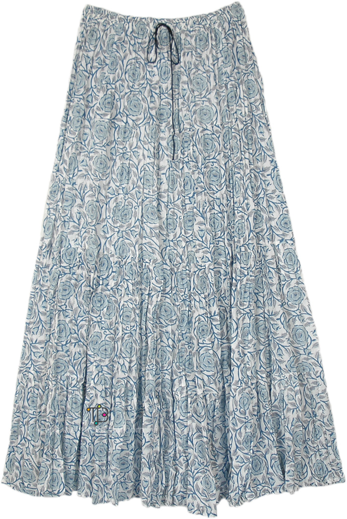 Blue Flakes Printed Long Skirt in Cotton