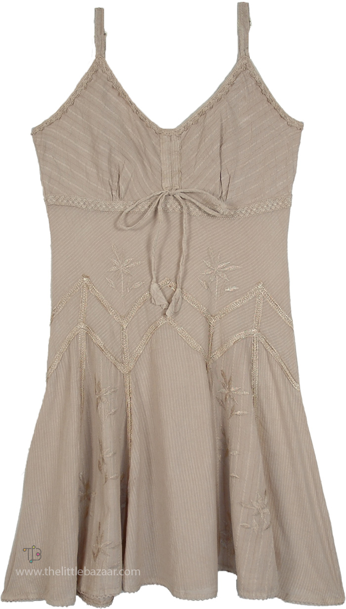 Malta Beige Tropical Cotton Sundress