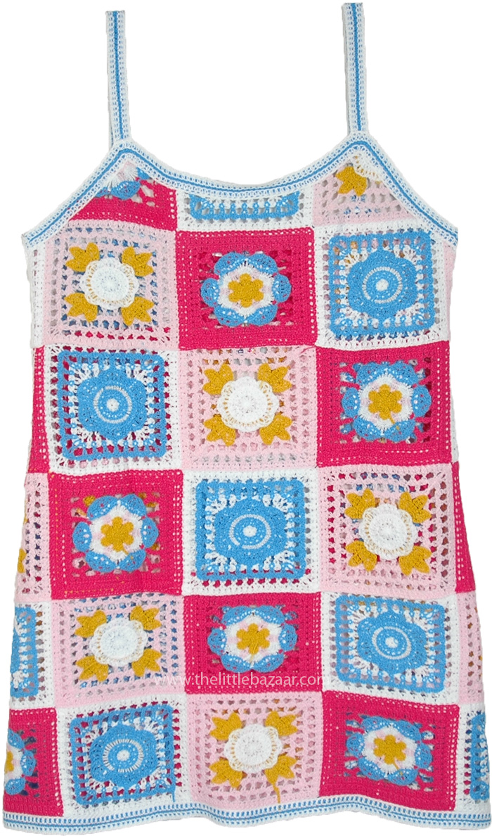 Ruby Pink Crocheted Spaghetti Midi Dress