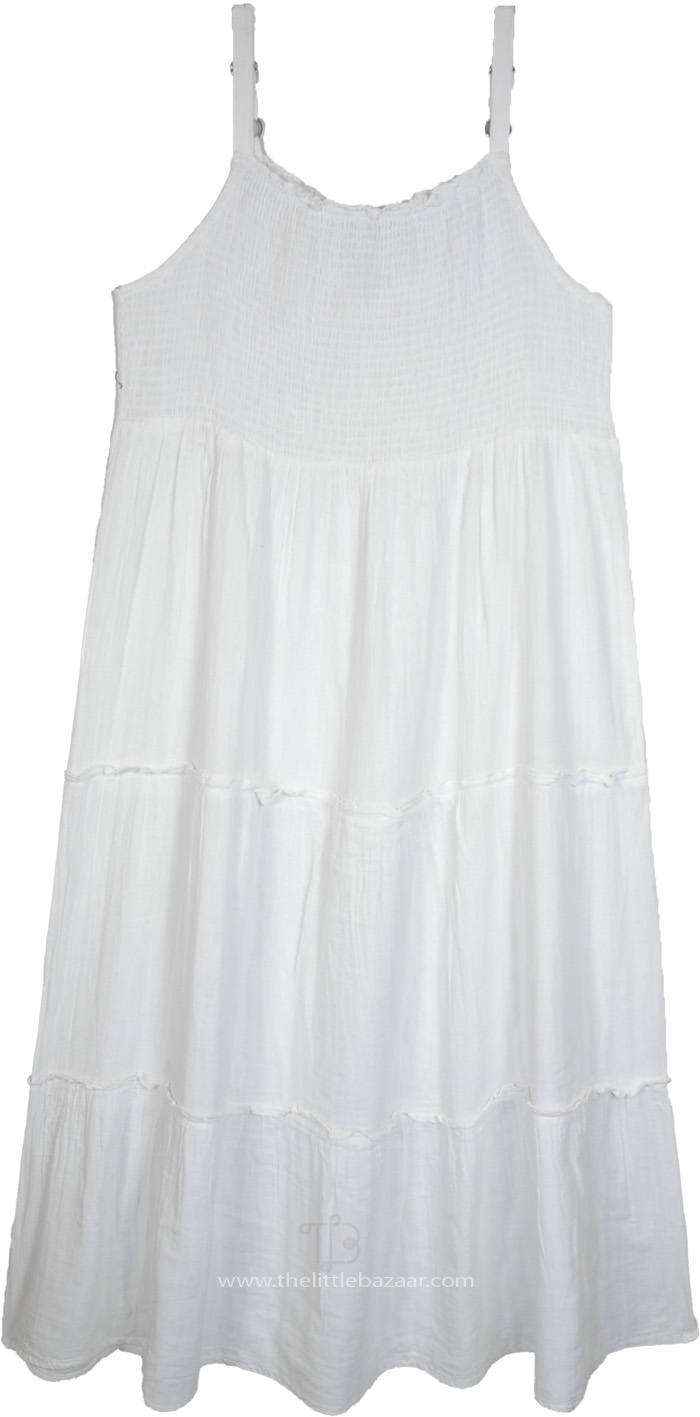 White Cloud Washed Cotton Tiered Summer Dress
