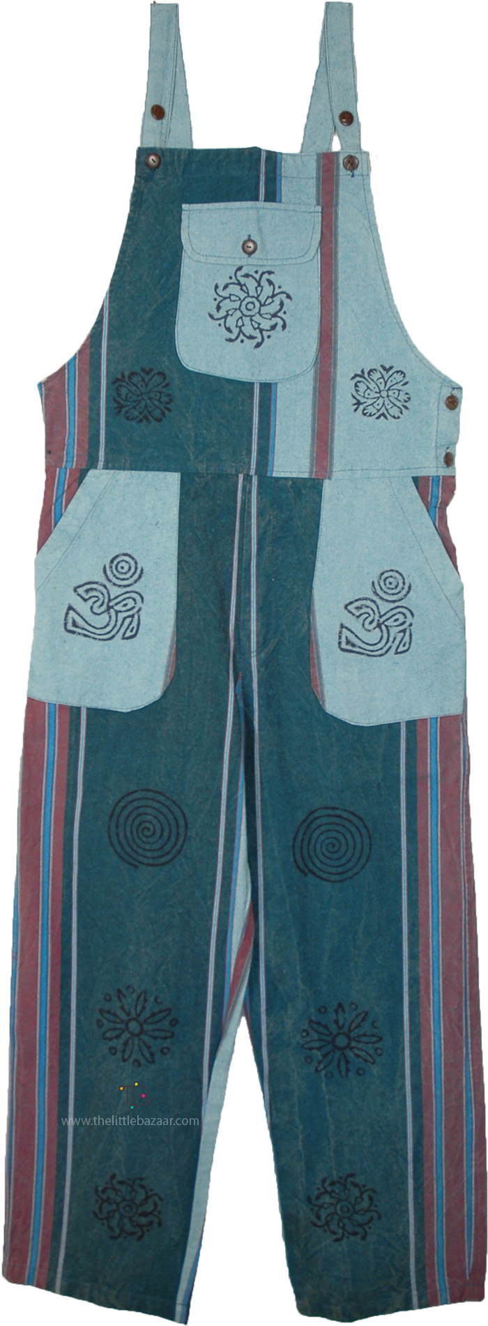 Turq Green Hippie Style Handmade Overalls