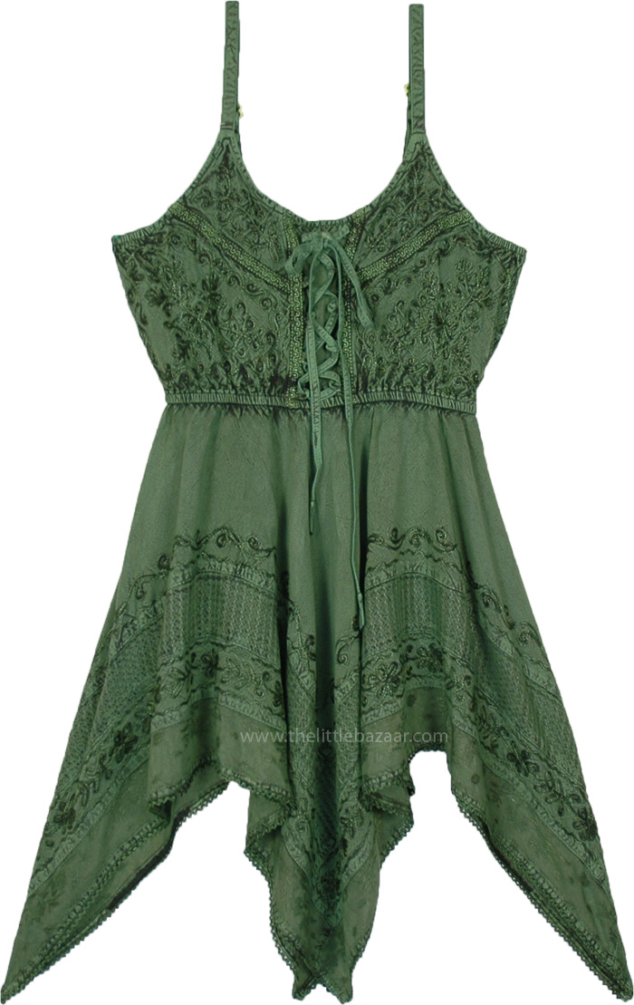 Green Embroidery Short Western Dress