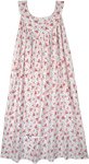 Red Poppy Floral White Sleeveless Cotton Night Dress