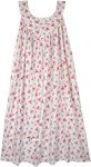 Red Poppy Floral White Sleeveless Cotton Night Dress