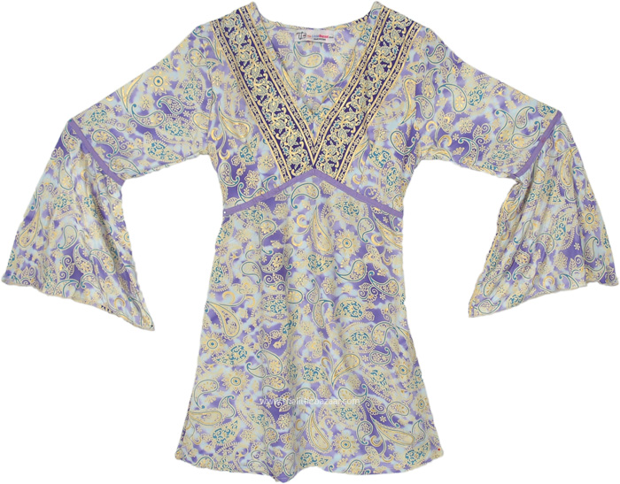 Purple Mermaid Short Dress with Bell Sleeves