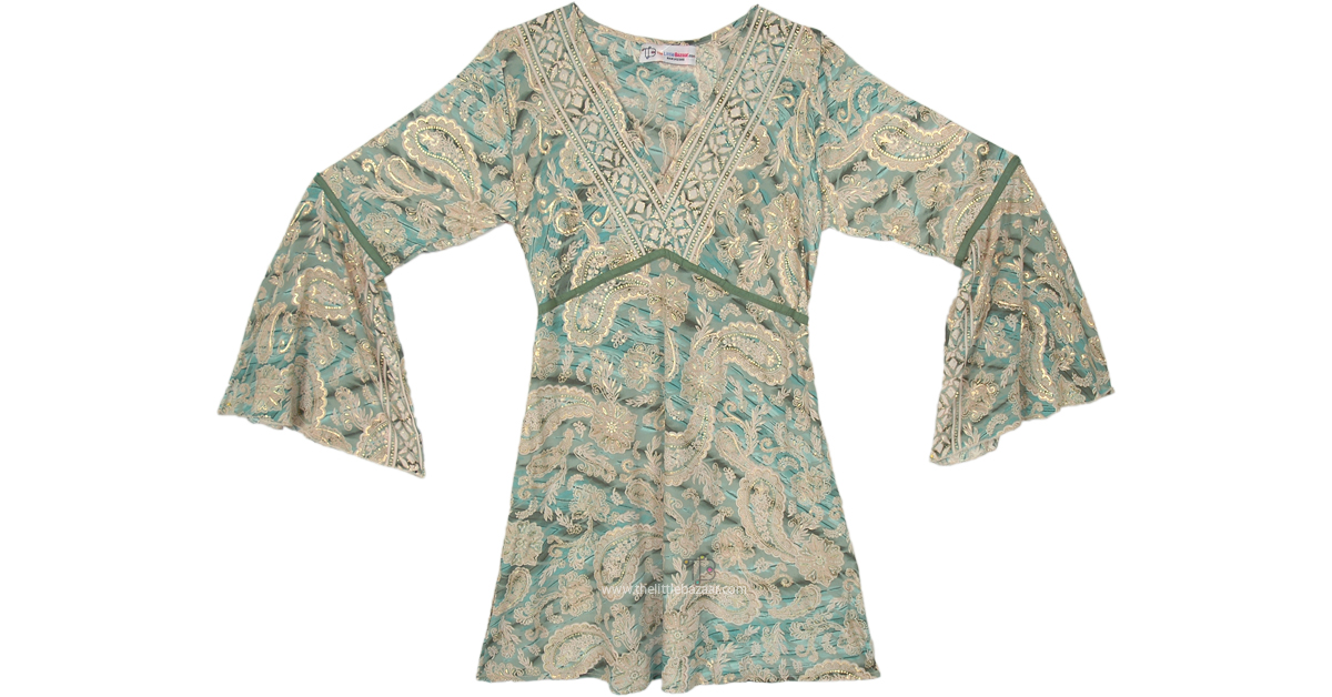 green dress bell sleeves Miryelle Boho Wedding Dress | Silk Velour Six-Piece Ensemble main image 0