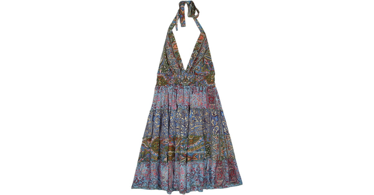 Fest Night Halter Short Summer Dress in Poly and Silk by TLB