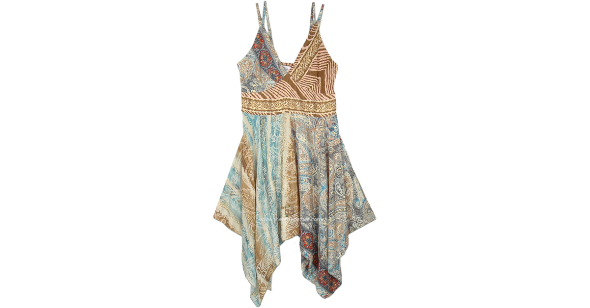 Boho Stiletto Patchwork Uneven Flowy Dress in Polyester by TLB