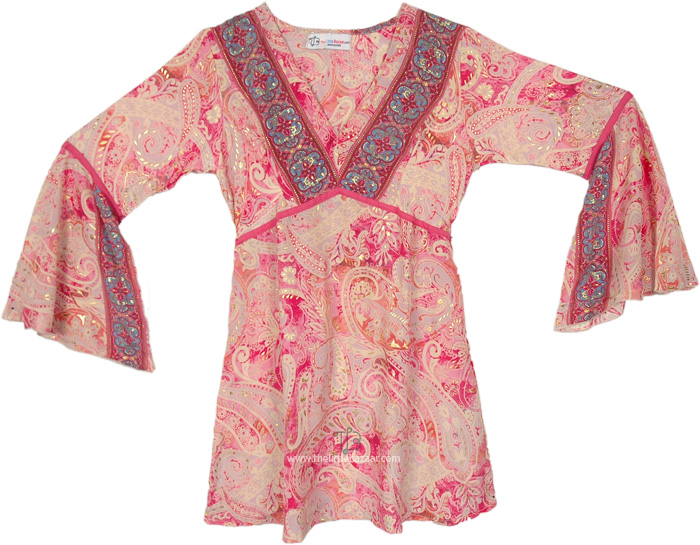 Passion Pink Short Dress with Bell Sleeves
