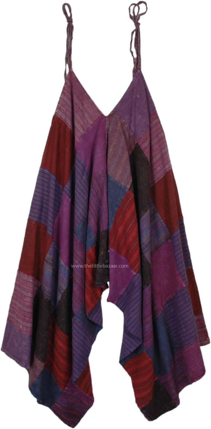 Handmade Purple Stew Free Bottom Patchwork Jumpsuit