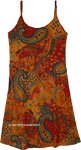 Golden Red Paisley Cotton Sleeveless Dress