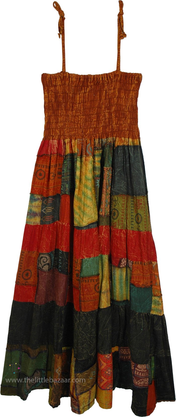 Copper Versatile Boho Cotton Patchwork Dress Skirt