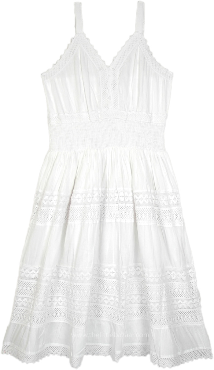 Whimsical White Lace Midi Length Sundress