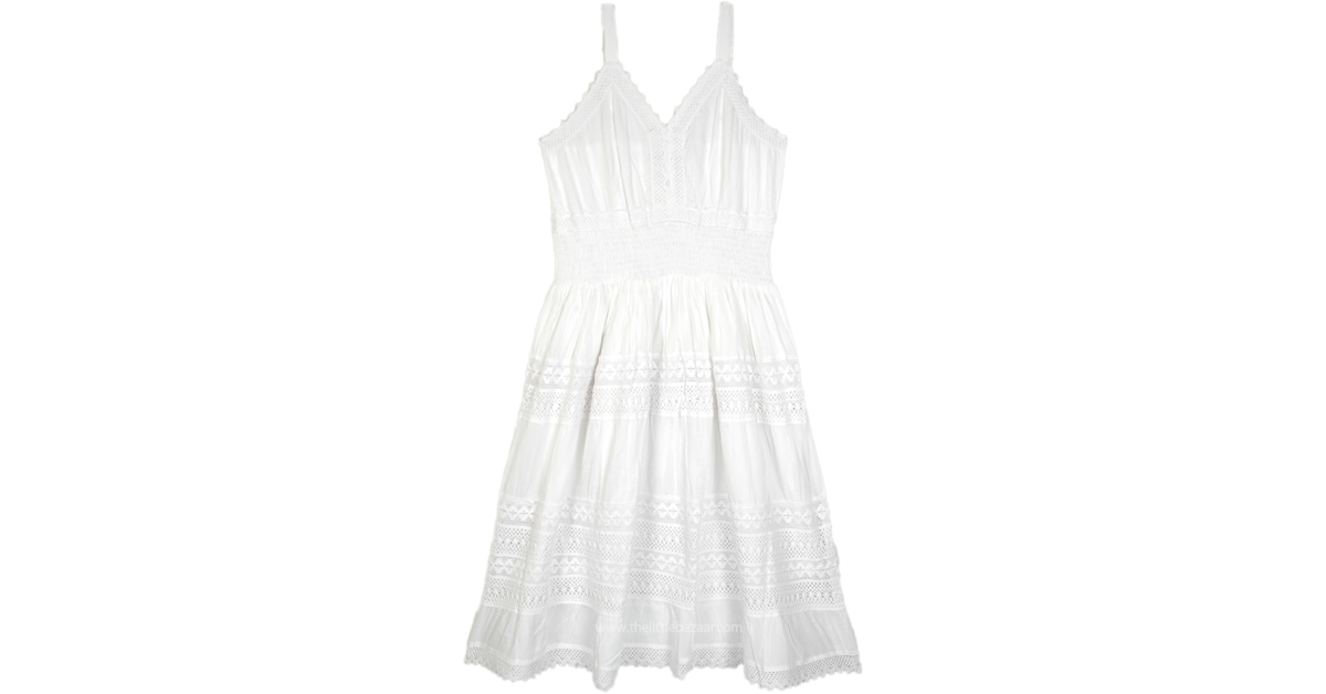 Whimsical White Lace Sundress Dresses White Embroidered, Solid