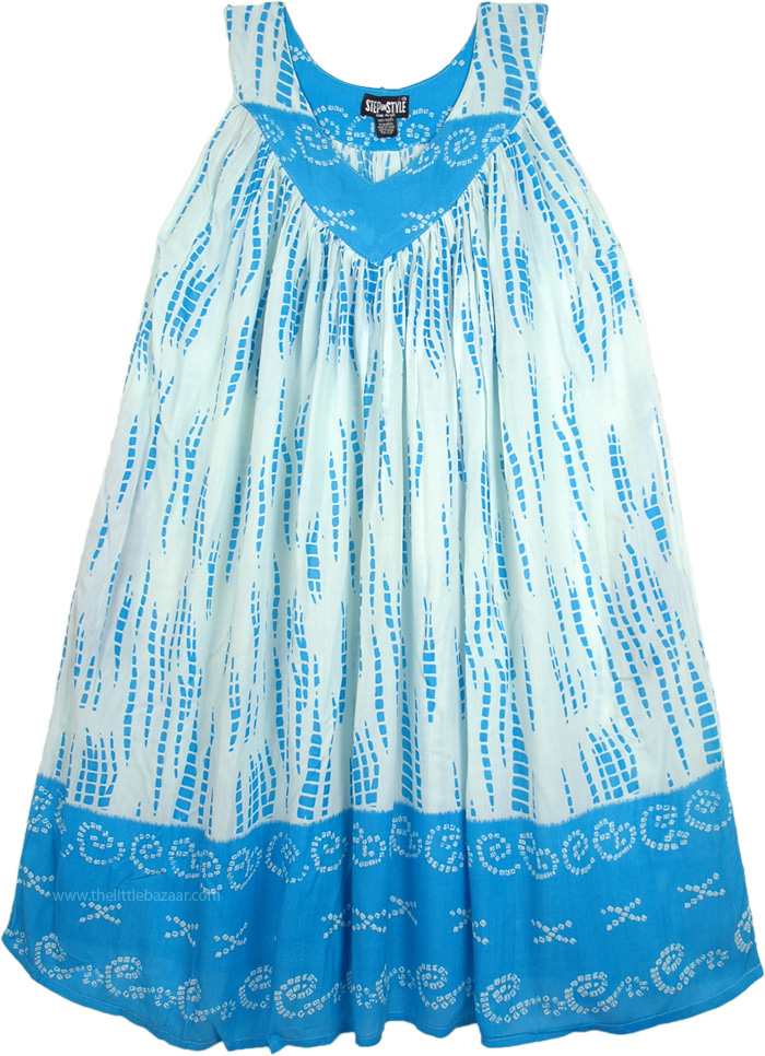 One Size Plus Umbrella Sleeveless SunDress in Blue and White
