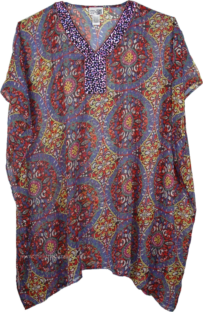 Blue Exquisite Short Kaftan with Sequins | Dresses