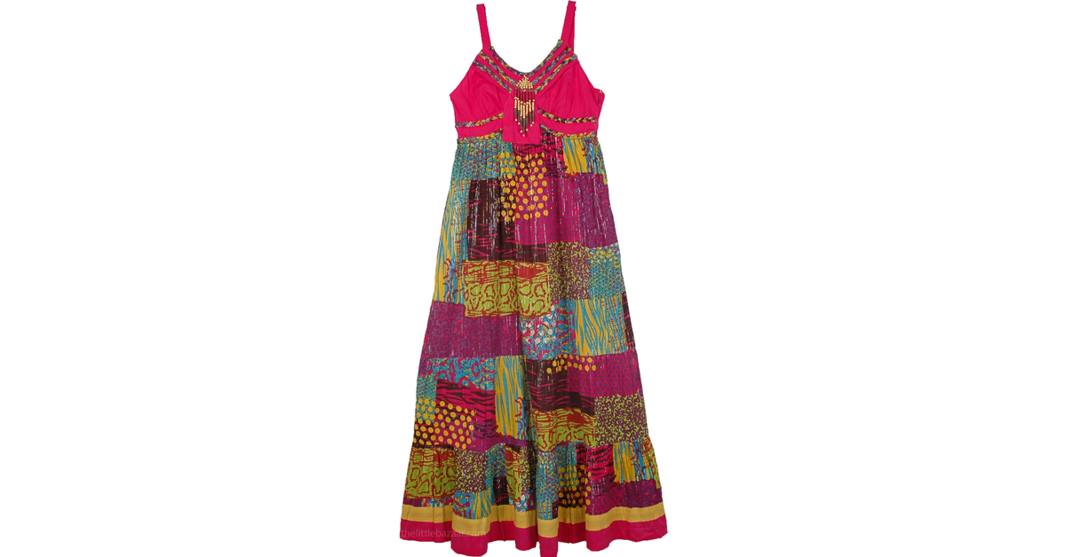 Spaghetti Strap Patchwork Sleeveless Maxi Dress | Dresses | Pink | XL-Plus