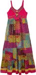 Tinsel Patchwork Ethnic Dress in Pink [4405]