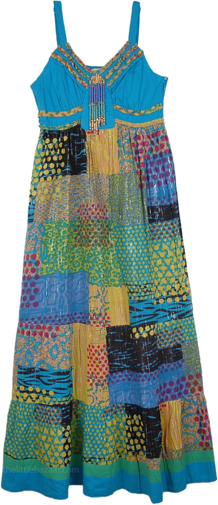 Blue Chill Bohemian Patchwork Long Maxi Dress