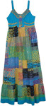 Tinsel Patchwork Ethnic Dress in Ocean Blue [4407]